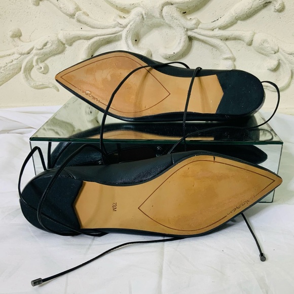 Halogen Owen Pointy Toe Black Leather Lace-Up Flat - Picture 8 of 10